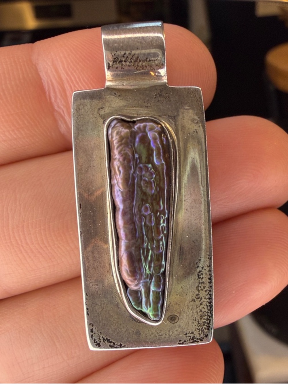 Handcrafted .925 Silver Pendant with Iridescent Brown Pearl Accent